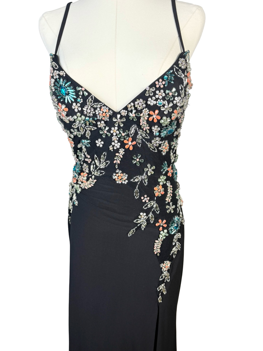 Mac Duggal 42006 Black V-Neck Beaded Floral Cami Gown - Picture 4 of 14